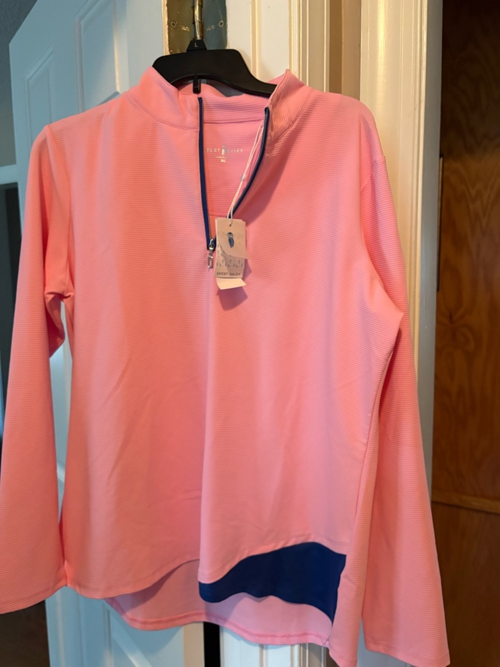 Sport Haley Pink Half-Zip Top with Navy Trim